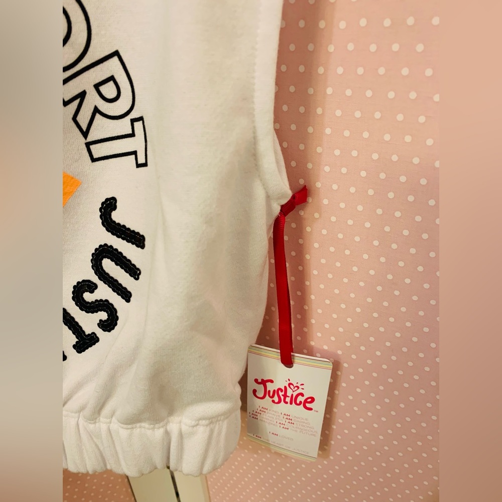 Girls size L 12-14 white cut off sleeve hoodie. Sweatshirt sporty bright graphic - Picture 7 of 12